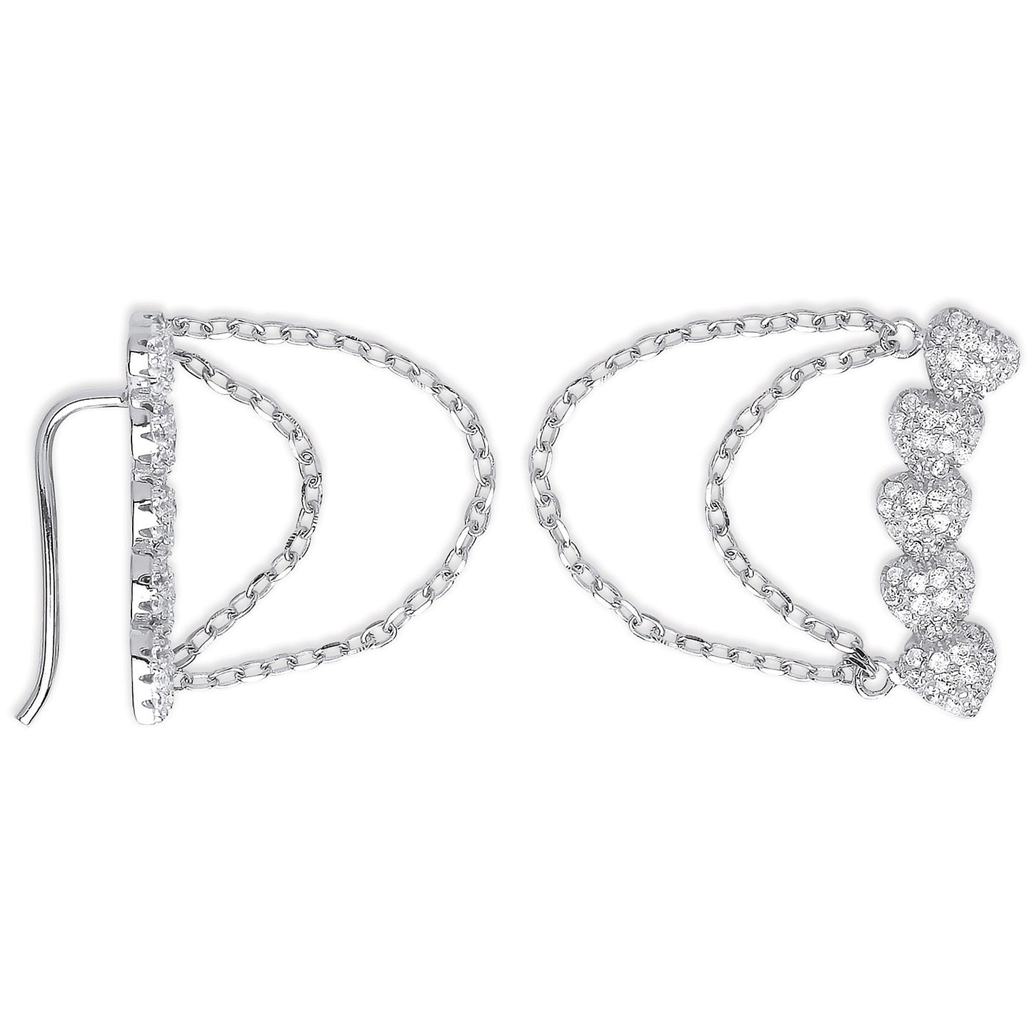 Silver Arc-shaped Ear Hook Cz with Chain Ear Clip Earrings