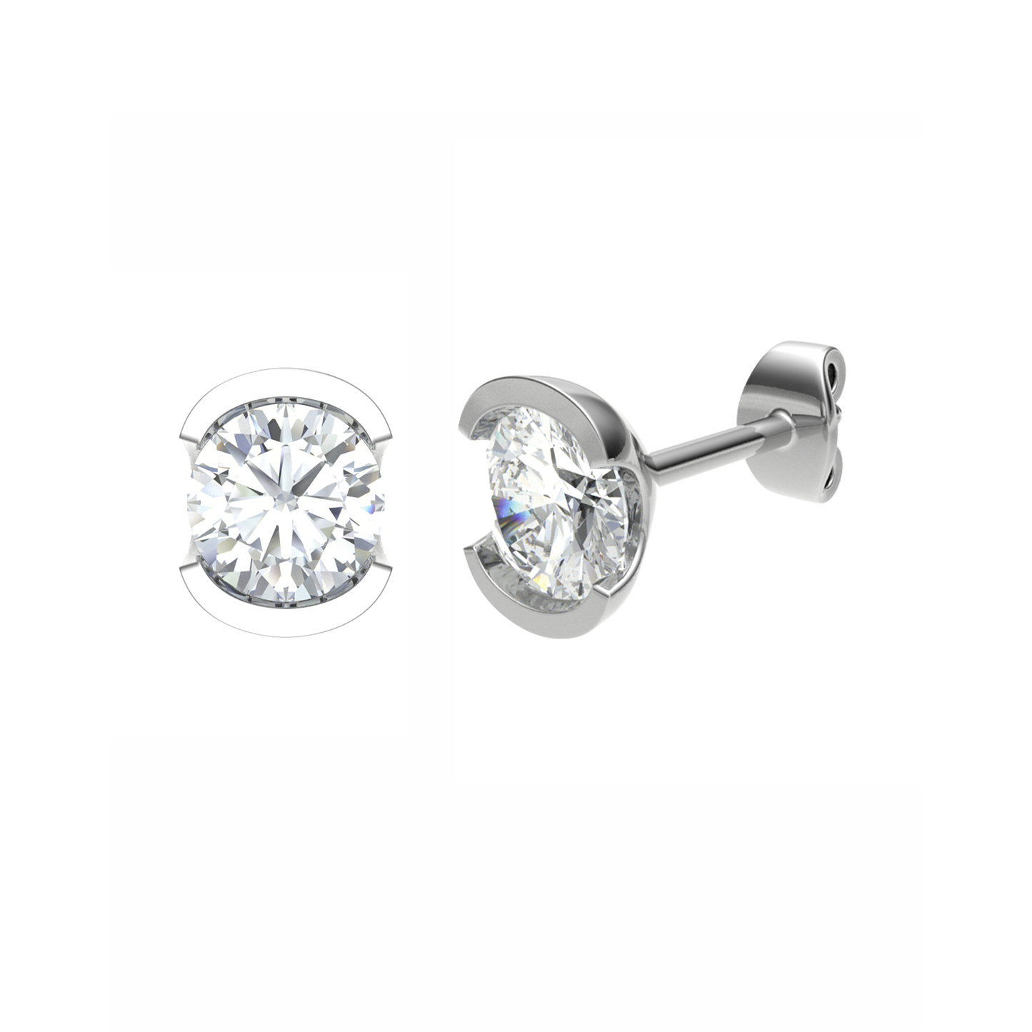 18CT, Mt RD 3.5mm 0.92g, Diamond Stud Plain Earring for Looking Elegant