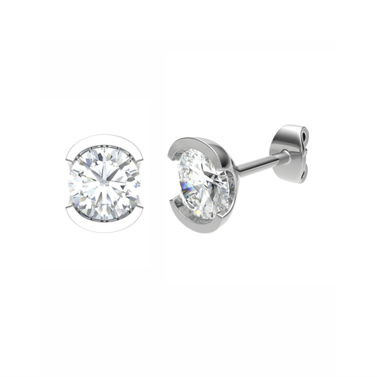 18CT, Mt RD 3.5mm 0.92g, Diamond Stud Plain Earring for Looking Elegant
