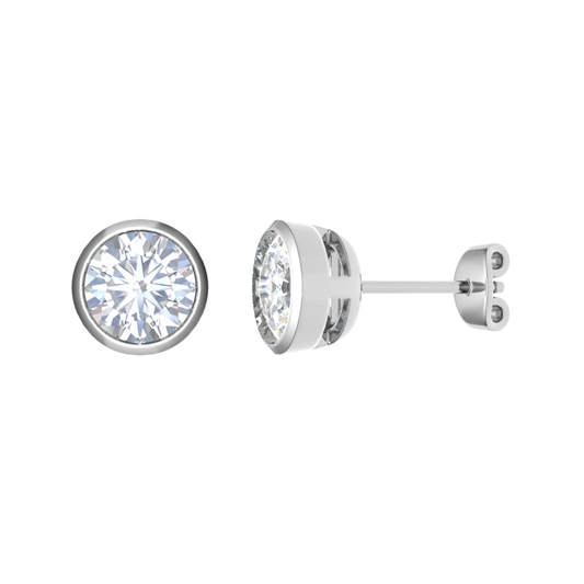18KW, Mt RD 6.5mm 2.31gm, Round Plain Stud Earring for looking elegant